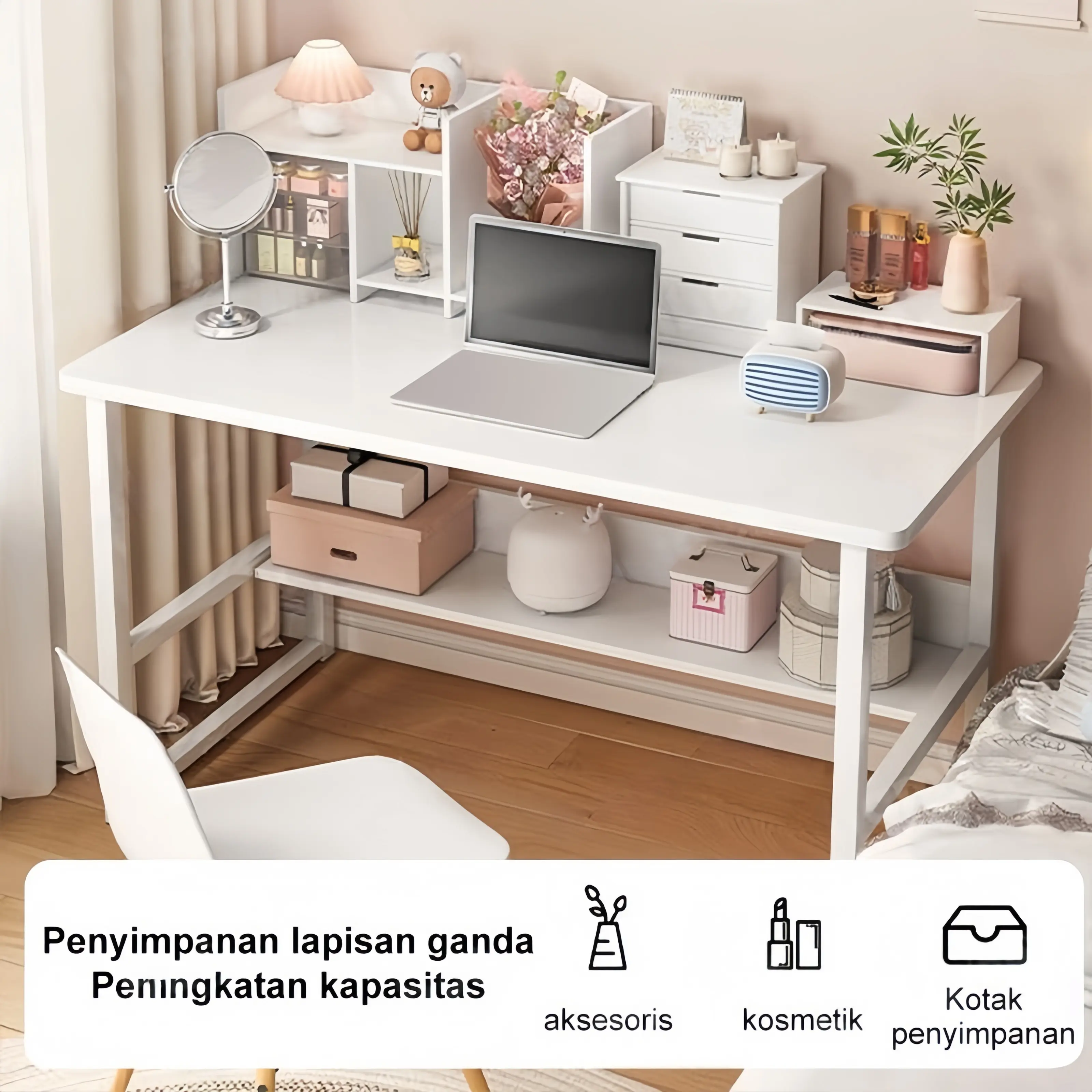 FUFU Meja Belajar Aesthetic Meja Kantor Minimalis Meja Komputer Multifungsi Meja Kerja Premium untuk Kantor Rumahan & Ruang Belajar
