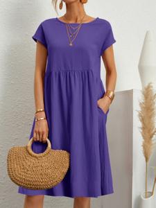 Vestido midi para mujer 2026 de verano, algodón y lino tipo gasa, holgado y casual para playa y vacaciones, fluido con bolsillos, color sólido