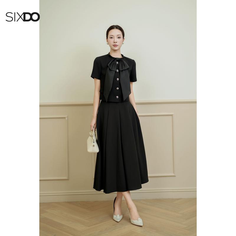 Chân váy đen xòe SIXDO Black Woven Flared Skirt