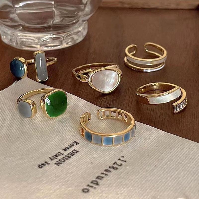 Nhẫn Hợp Kim Zircon Mở, Bộ 6 Chiếc, Thời Trang Cổ Điển Dành Cho Nữ, Quà Tặng Hàng Ngày, [Thanh Toán Khi Nhận Hàng]