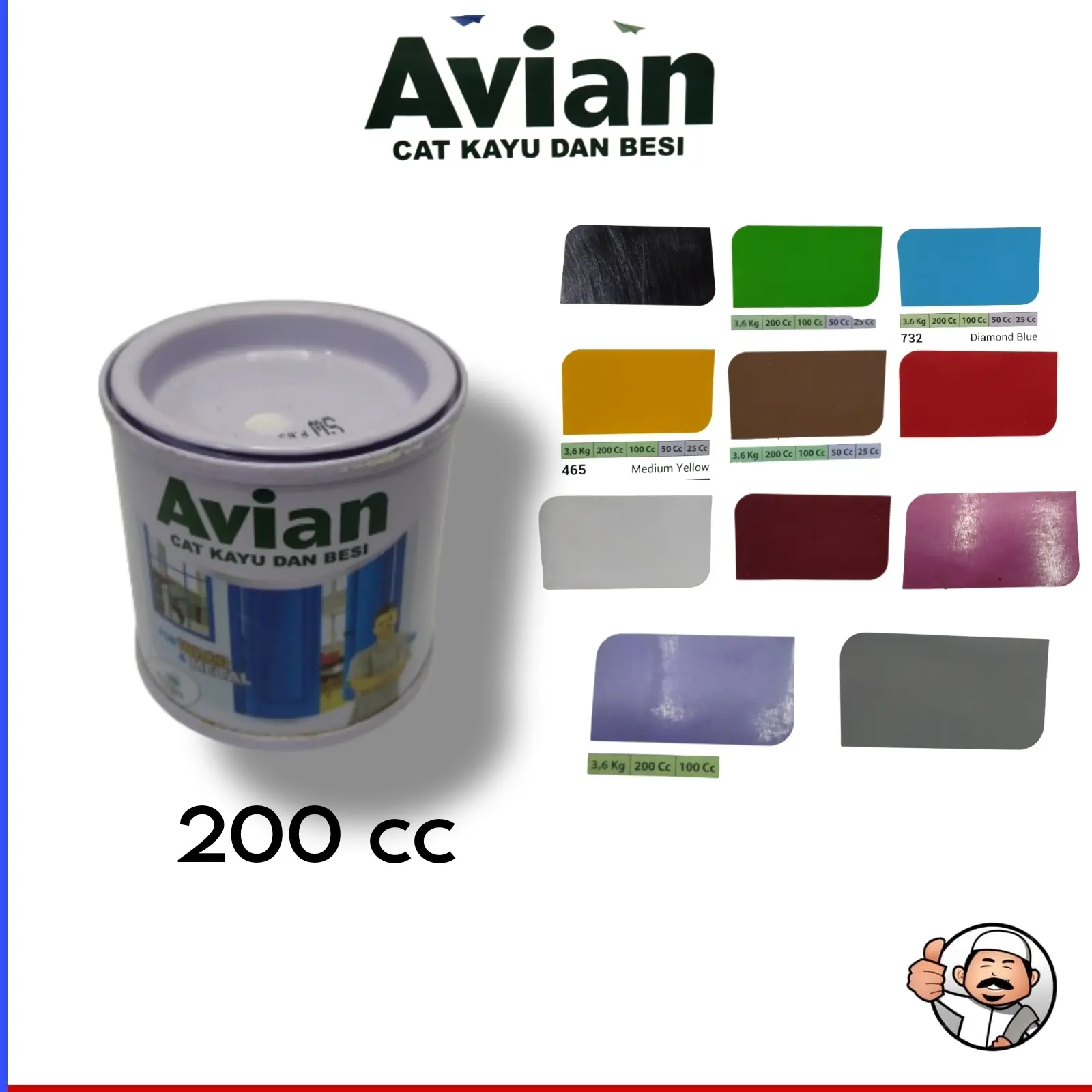 Cat Besi dan Kayu Avian Ukuran 200 cc Warna Lengkap - Cat Berkualitas Tinggi - Paint