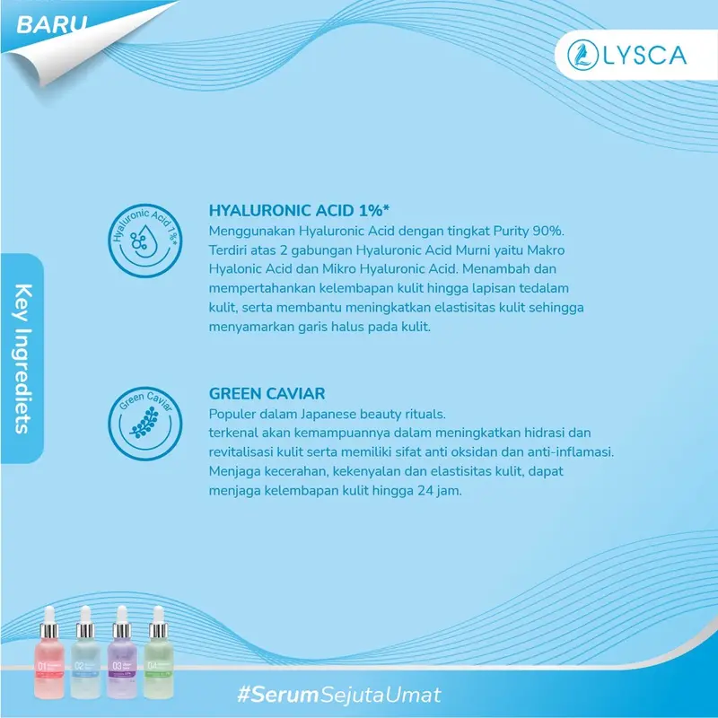 LYSCA 02 BOUNCE SKIN Hyaluronic Acid 1%* + Green Caviar Hydrate Serum 20ml Wajah Essence Perawatan Hydrating Extract Kering 2