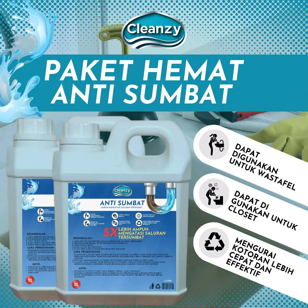 Paket Hemat Cleanzy Anti Sumbat Solusi Pipa Tersumbat saluran tersumbat Wastafel tersumbat 1 Liter