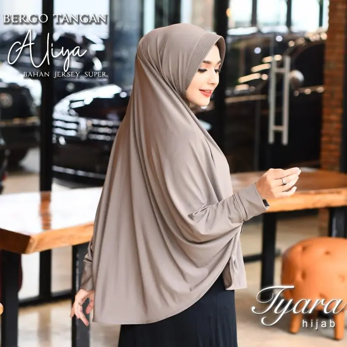 hijab Tangan Jumbo Aliya By Tyara Khimar bergo lengan Jersey Premium 0