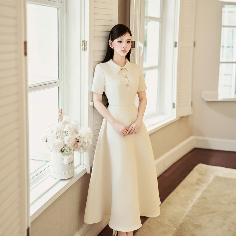Lena Dress | Váy nữ thiết kế basic midi chất liệu text hàn H.I.U Fashion | đầm dáng dài tiêu thư sang trọng HIU design