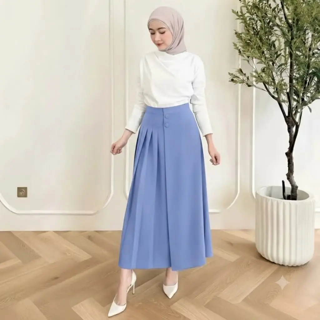 CULLOTE PLEATS - CELANA KULOT HUSNA KANCING 2 - Celana Wanita Highwaist Premium - Rok Kulot Cellie