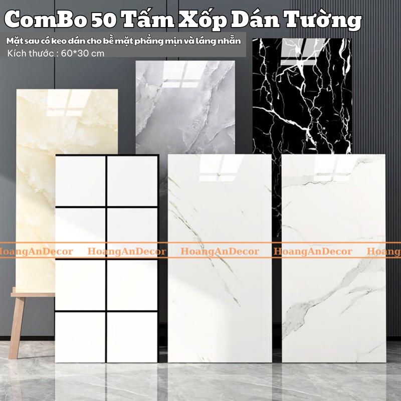 combo 50 Tấm Xốp Dán Tường Dạng Pvc Vân Đá, Kích Thước 60x30 Cm Mặt Sau Có Sẵn Keo Dán Cho Tường Phẳng Mịn Và Láng Nhẵn