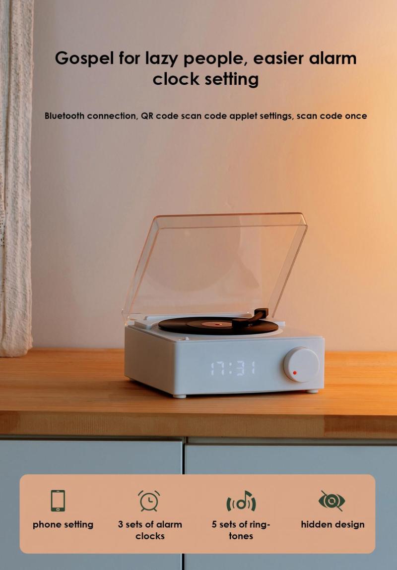 Product Introduction of New alarm clock speaker multifunctional atomic Vintage vinyl Bluetooth speaker phone computer desktop small audio Retro Stereo for Smartphone 21