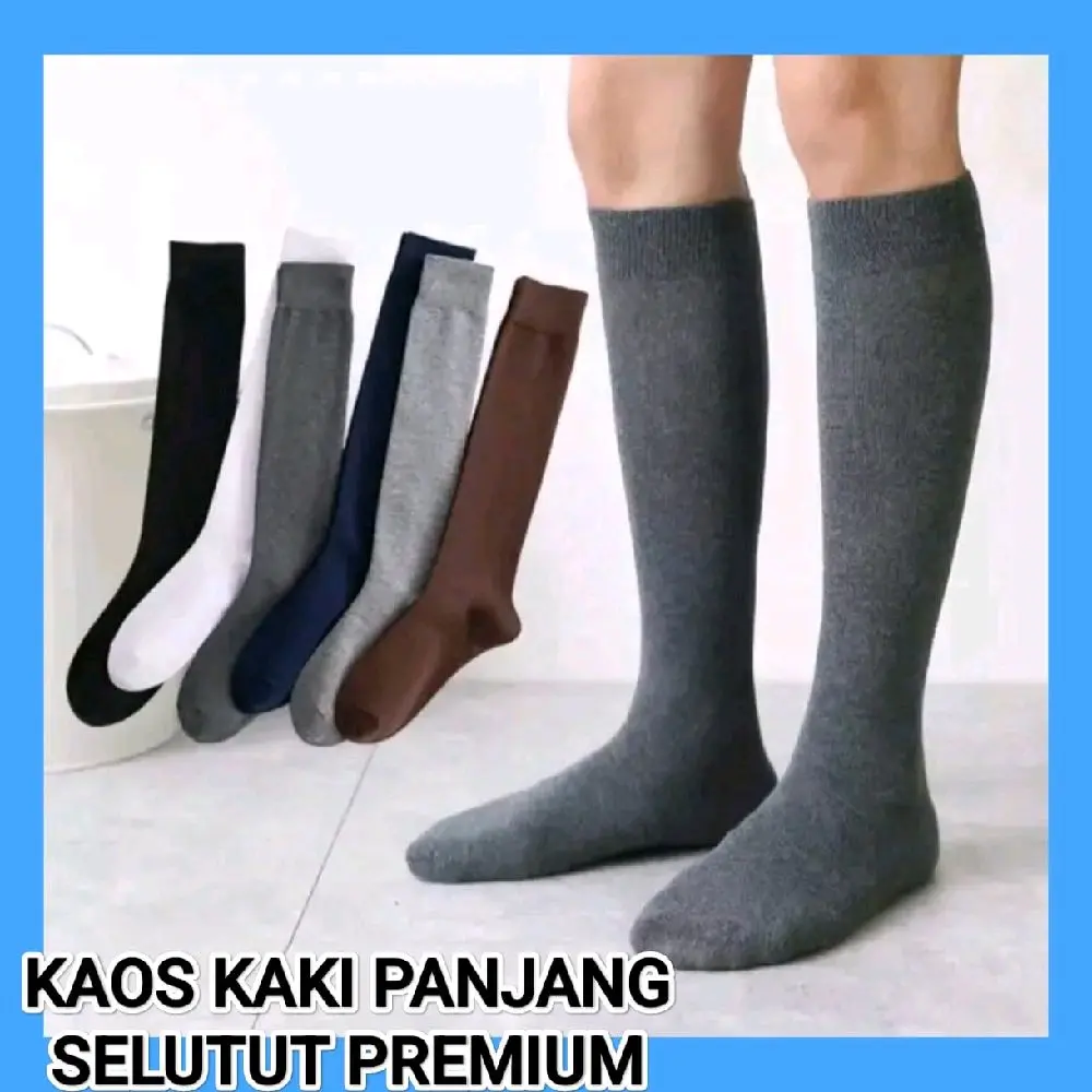 Kaos Kaki Panjang Selutut Cotton Spandex Tebal Elastis Halus Nyaman - All Size Dewasa/Remaja - Hitam, Putih, Unisex, Abu, Pendek