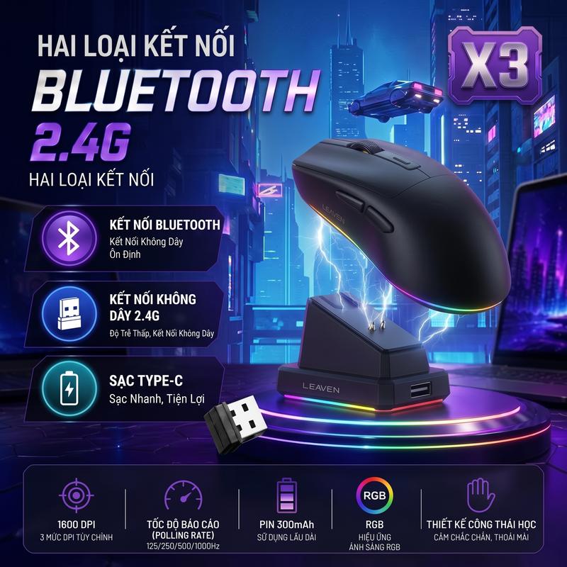 CHUỘT GAMING KHÔNG DÂY LEAVEN X3 DUAL MODE – NHẸ, NHANH, CHUẨN GAME THỦ