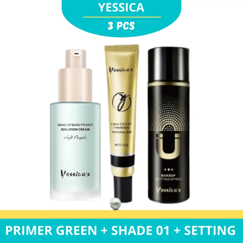 Yessica Bundling 3pcs Primer Foundation Setting Spray 1