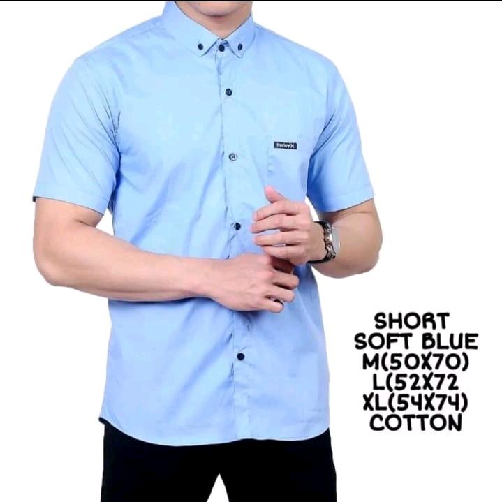 Kemeja Hem pria tangan pendek Slimfit baju distro bahan katun  Navy hitam nyaman 5