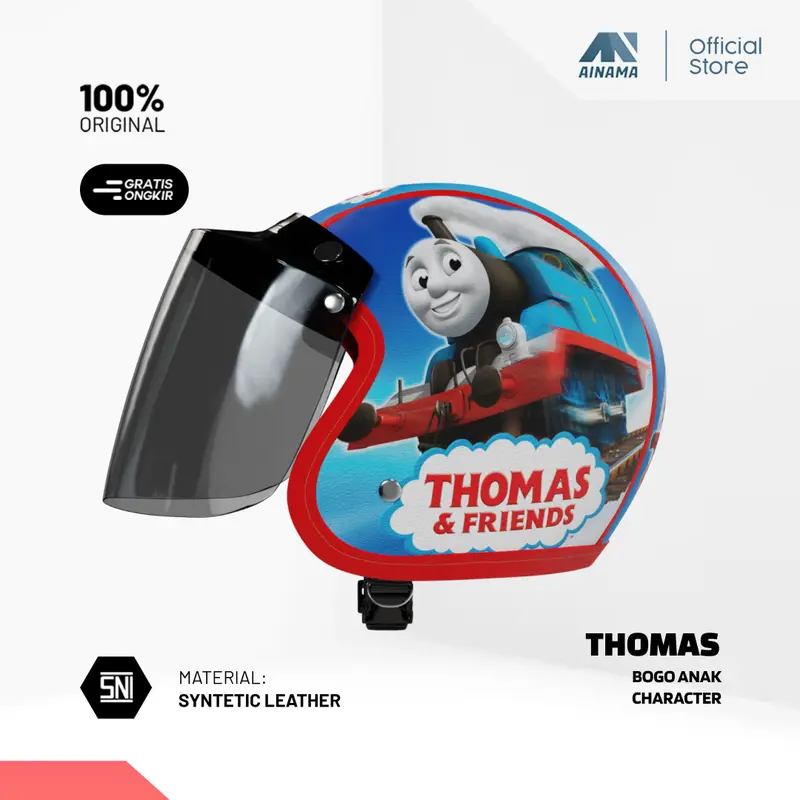Helm Bogo Anak Karakter Thomas Usia 2-6 Tahun Kaca Flat 0