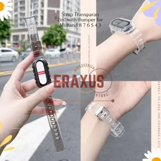 Strap Transparan Mi Band 9 8 7 6 5 4 3 Silicone Bening 2 in 1 Strap with Case Bumper Replecement Tali Miband 3 4 5 6 7 miband 8