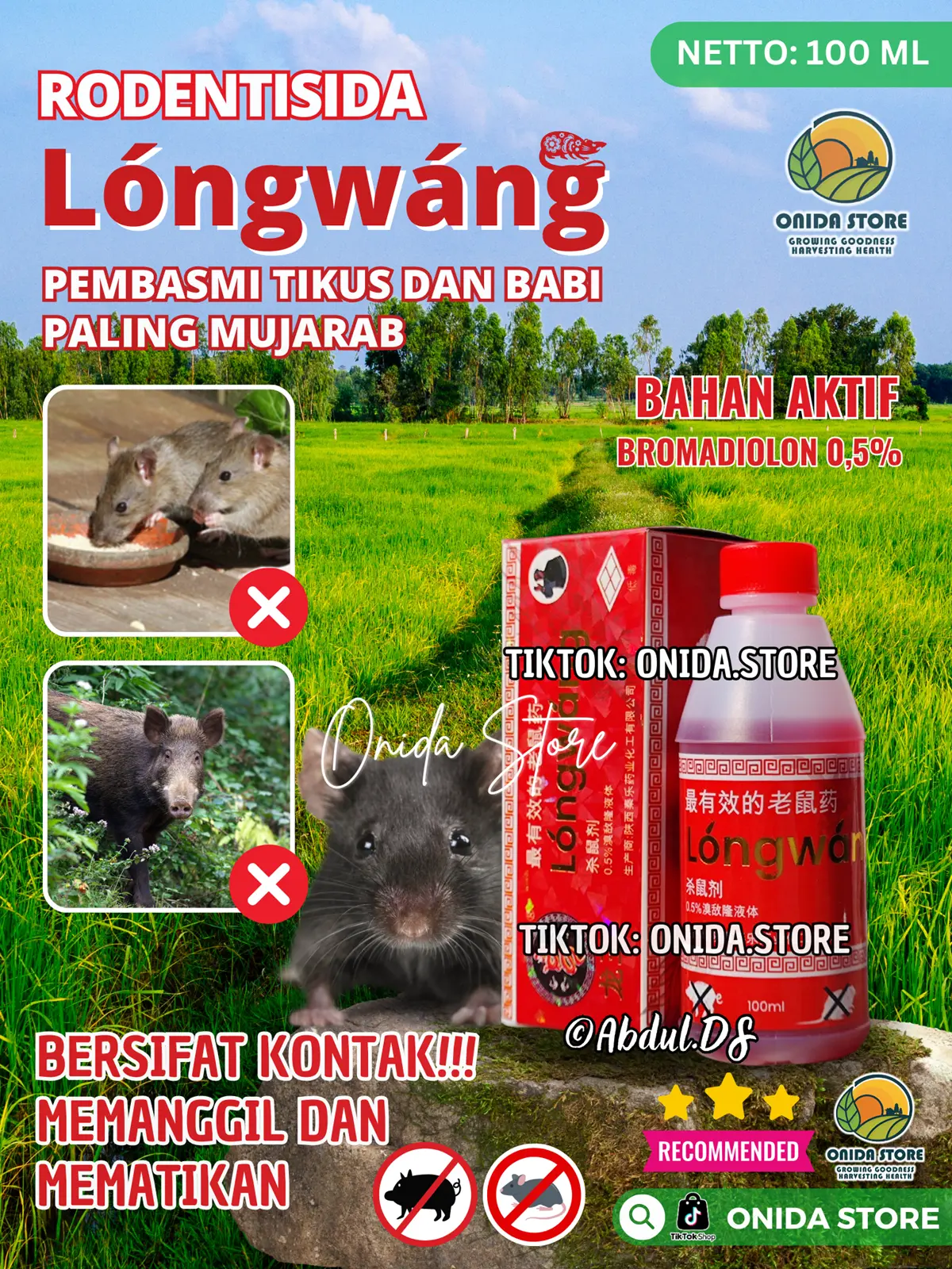 LONGWANG CAIR RACUN KONTAK PEMBASMI TIKUS DAN BABI LANGSUNG MATI