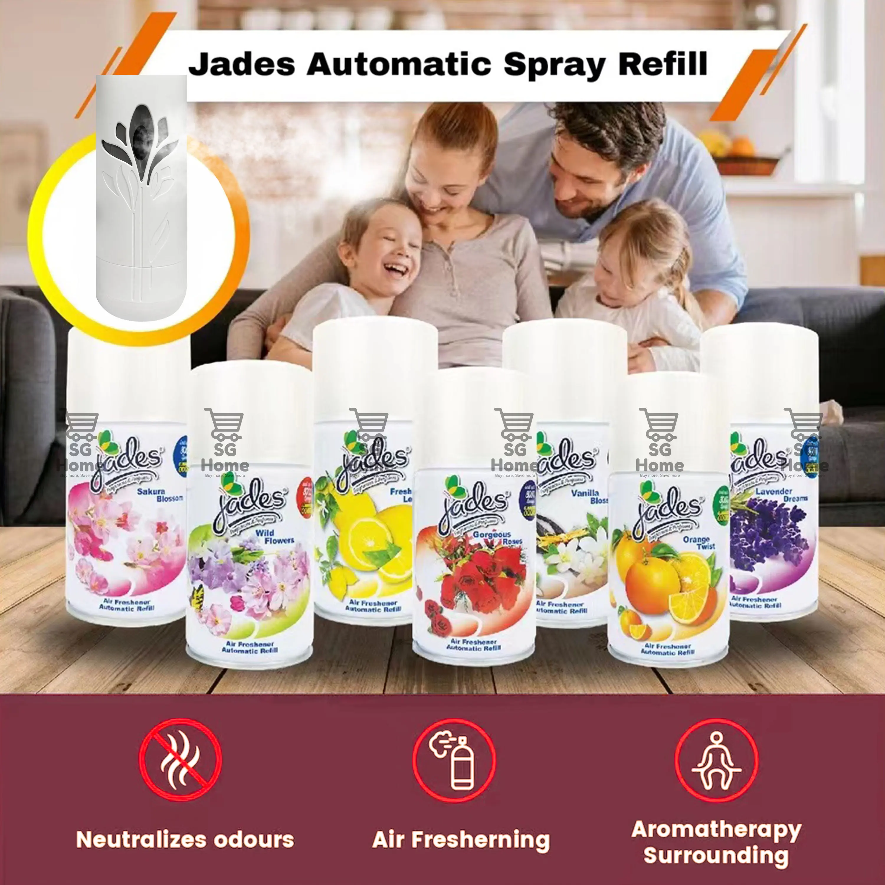 Jades Automatic Spray Refill | Glade Compatible Scent Fragrance Air freshener Lemon Flower Perfume Scented Lavender