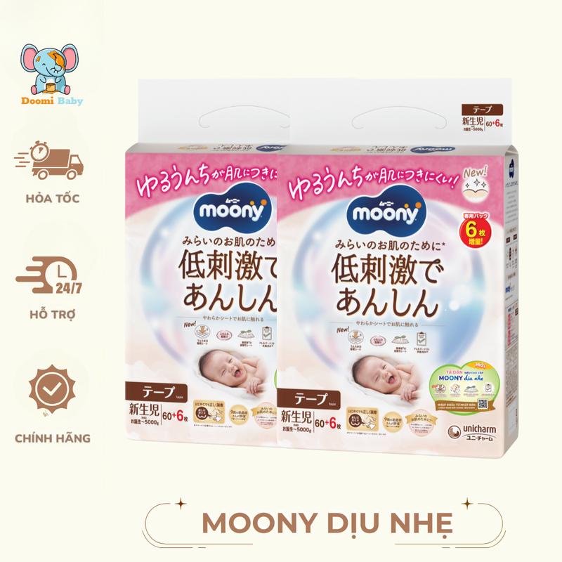 Bỉm Moony Dịu Nhẹ Tã Dán/Quần Size NB60+6/S54+6/M46/L36/L38/XL32 Cho Bé - IM002