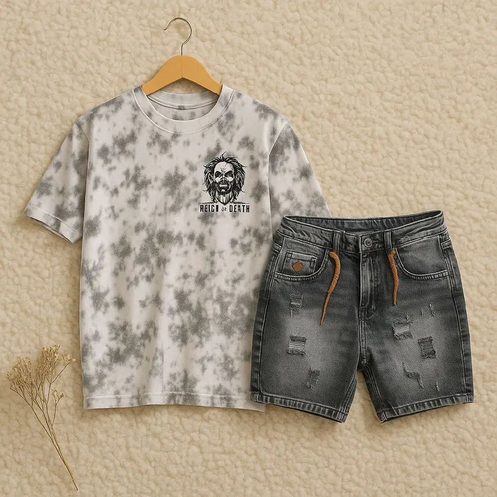 set distro kaos and celana jeans heigh and death