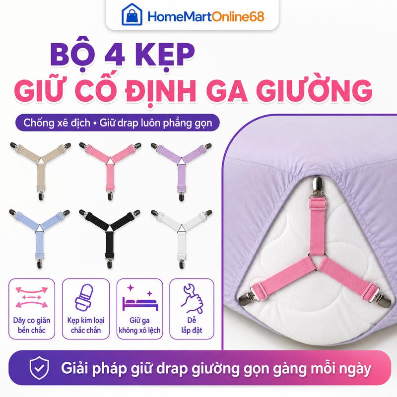 HomeMartOnline68 | Bộ 4 Kẹp Giữ Cố Định Ga Giường Drap Chống Xê Dịch, Kẹp Co…