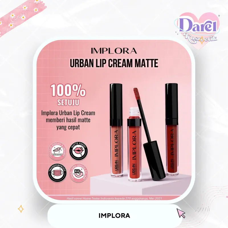 Implora Lip Cream Urban Matte | Implora Lipcream & Lipstick Dengan Vitamin E Berry Bibir