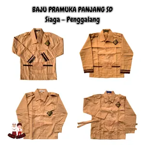 Baju Seragam Sekolah Pramuka Siaga SD Lengan Panjang Full Kancing Sampai Bawah Kancing 2 Bordir Atasan Coklat - Panjang Full Kancing Hitam Wearpack