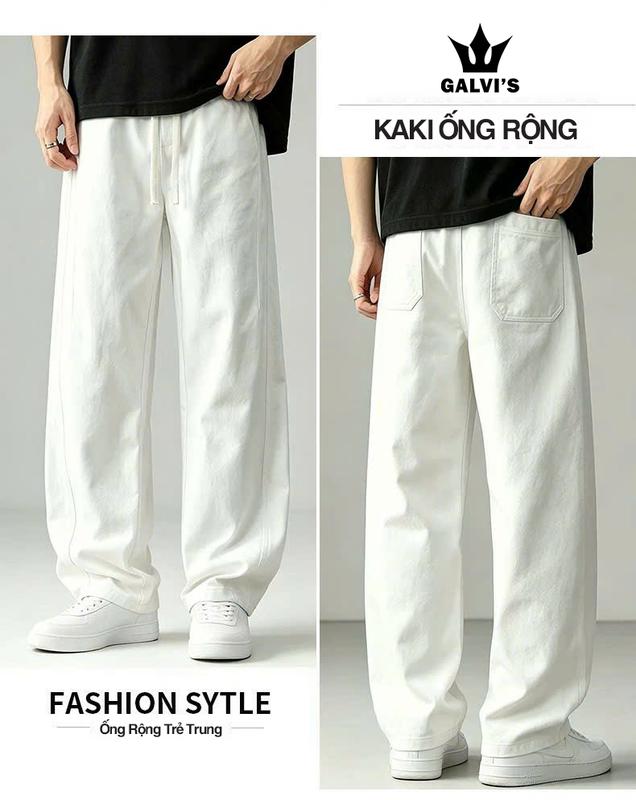 QUẦN KAKI RỘNG DÀI dành cho nam I Dáng suông rộng CHIẾT LI SƯỜN, cạp chun