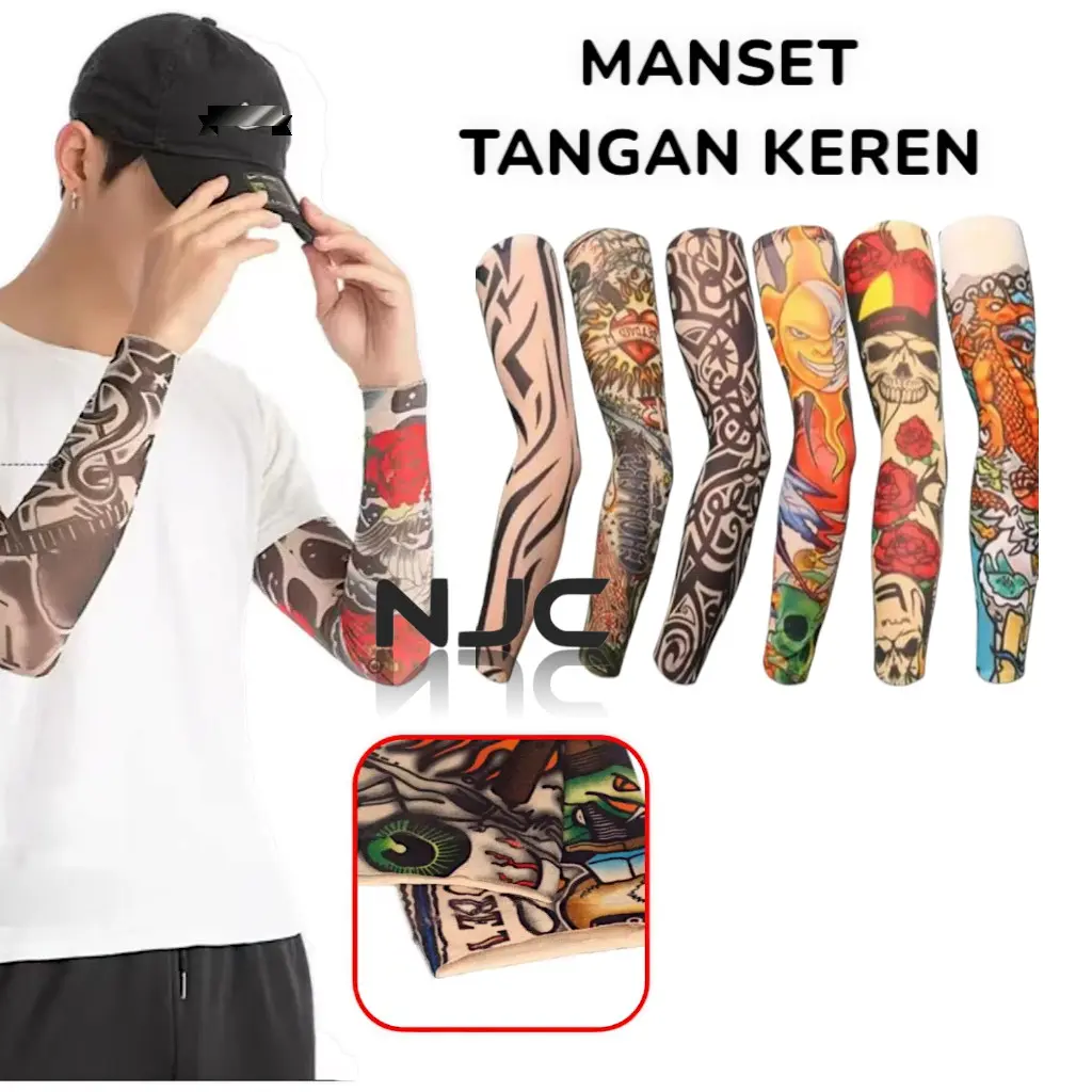Paket 3 Barang/PCS Manset Tangan / Deker Tangan Panjang Tipis Pria Keren Tato Tatto Random