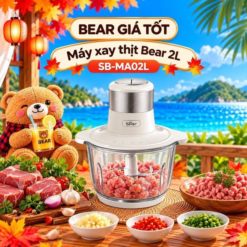 Máy xay thịt Bear SB-MA02L 2L xay đa năng thịt cá rau củ luoi dao sắc mạnh bảo hành 18 tháng
