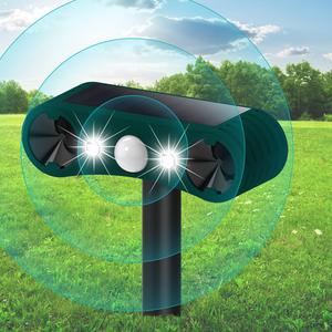 Solar Powered Ultrasonic Animal Repeller - Mice, Rats, Wild Boar Repellent with Alarm & Strobe Light, Waterproof Outdoor Security Defender for Farm/Garden (UK Plug)