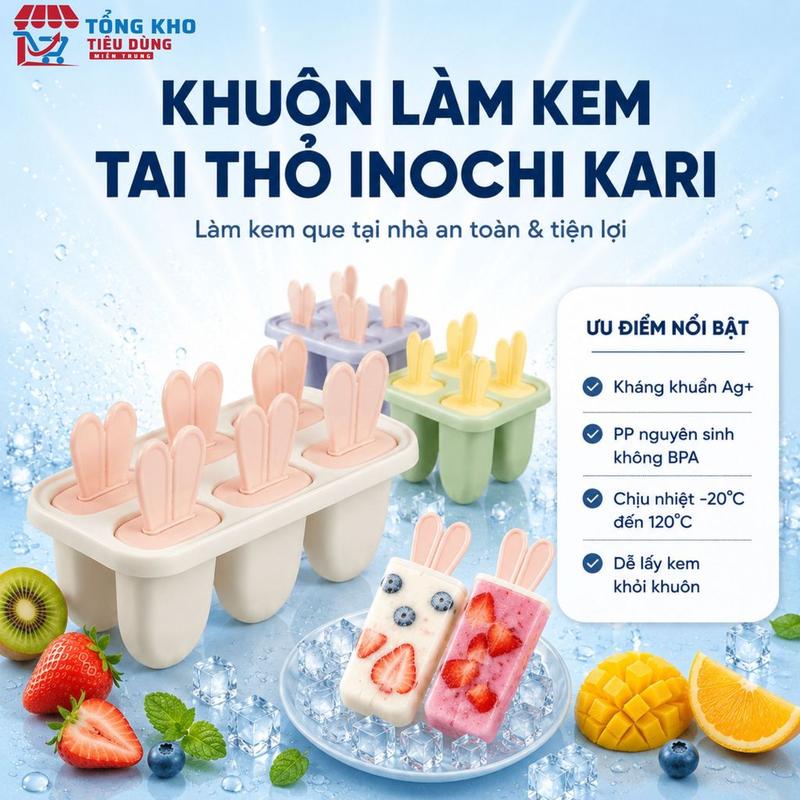 Khuôn làm kem tai thỏ Kari INOCHI, nhựa nguyên sinh, an toàn sức khỏe, Ion Ag+…
