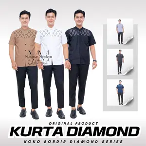 Baju Koko Pria Dewasa Muslimin Lengan Pendek Motif Diamond Bahan Katun Halus