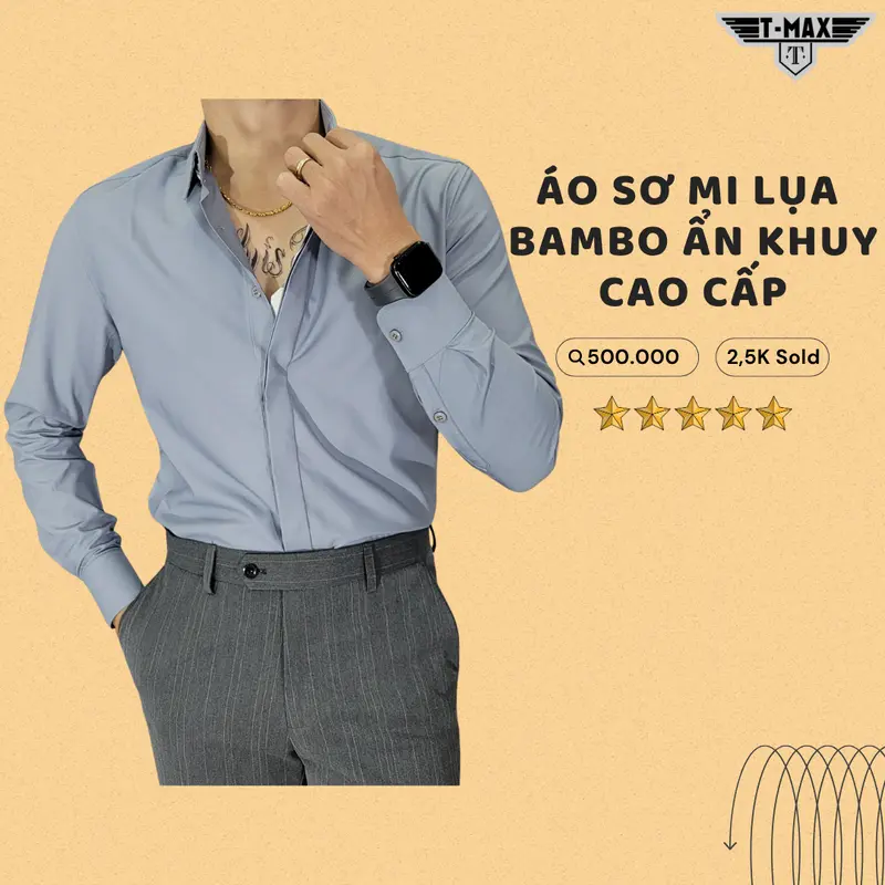 Áo Sơ Mi Lụa Bambo T-MAX LUXURY Dáng Slimfit, Dài Tay, Co Giãn, Khuy Nẹp Ẩn – Sang Trọng, Nhẹ Mát, Lịch Lãm Mỗi Ngày 0
