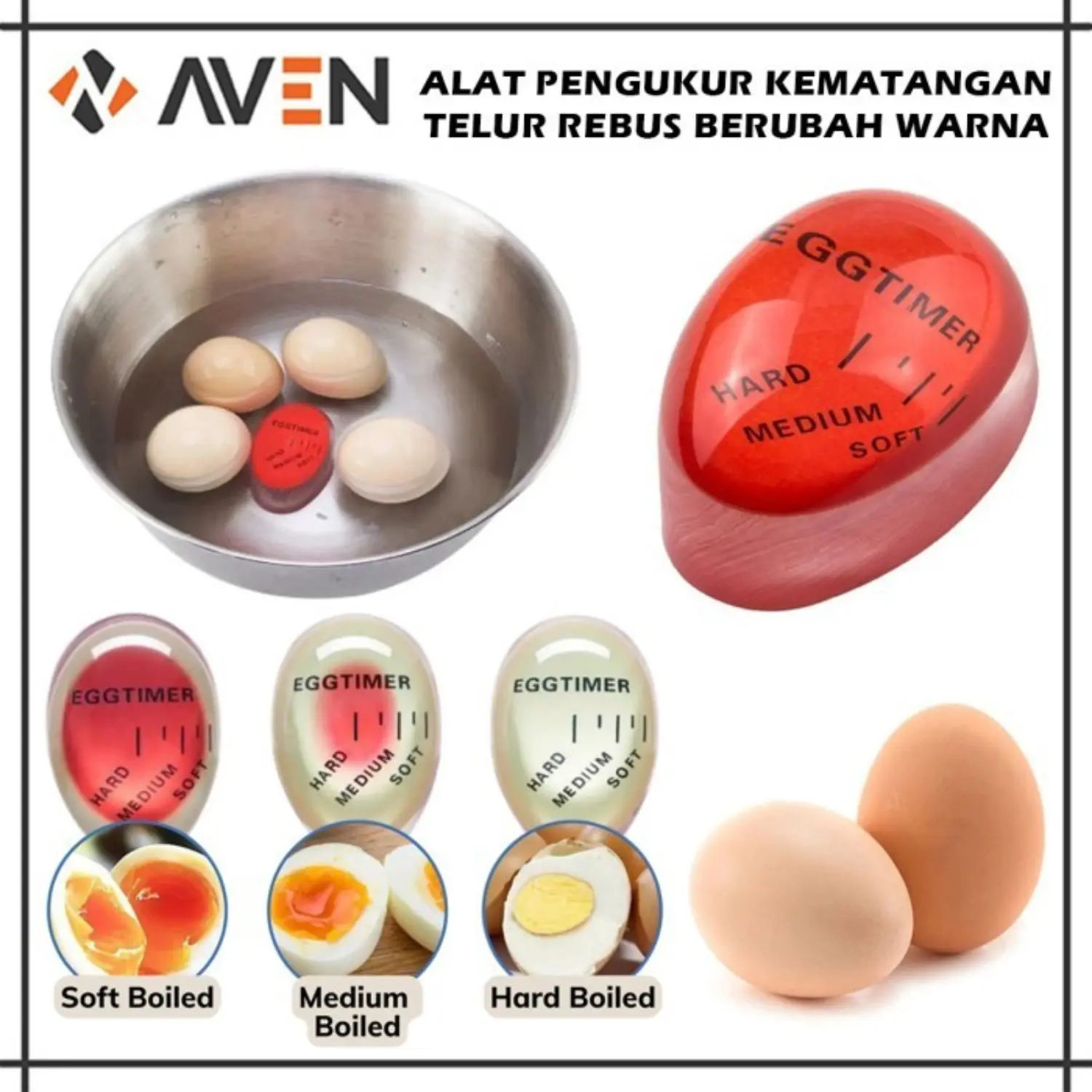AVEN Alat Pengukur Suhu Telor Rebus Egg Timer Dapat Barubah Warna