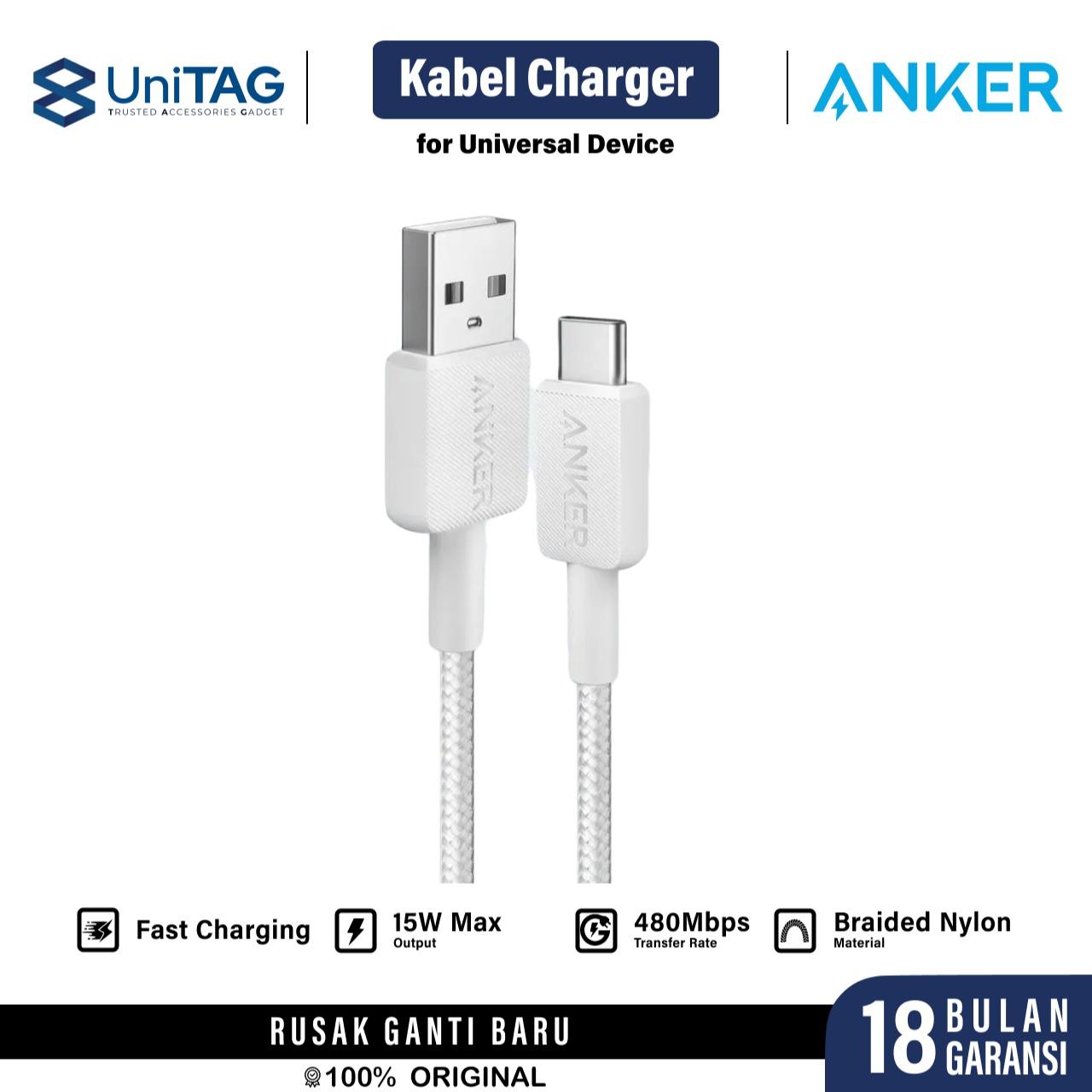 Anker Kabel Charger USB C - USB A 15W Braided 0.9m 322 Powerline - White A81H5H21