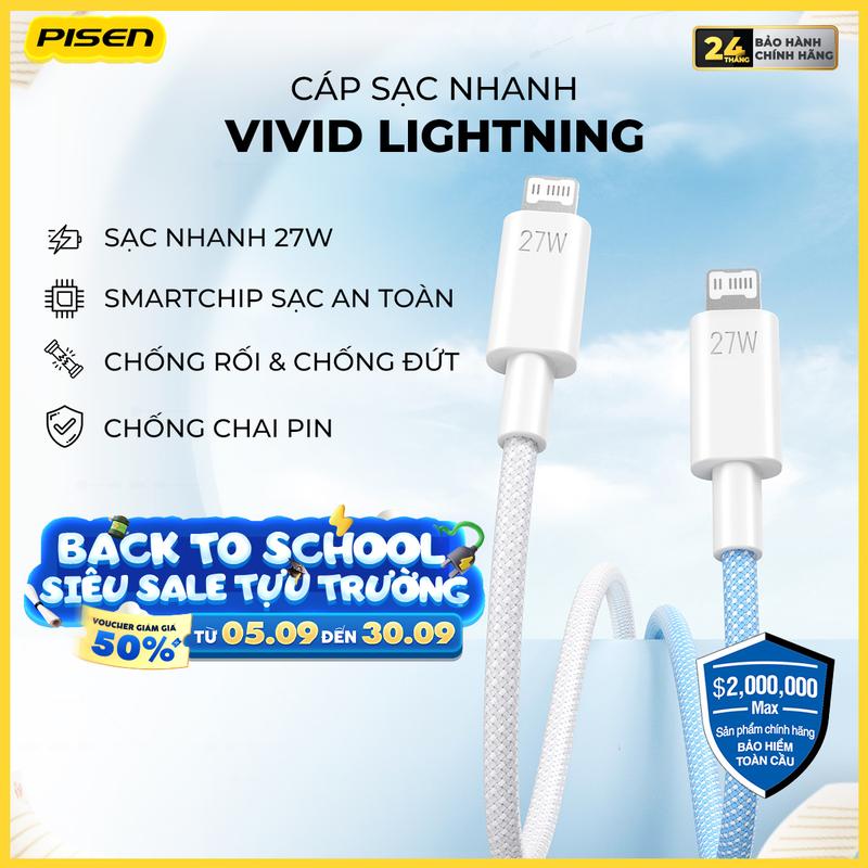 [PISEN] Cáp Sạc Nhanh 27W | An Toàn, Chống Rối, Chống Đứt, Phù Hợp Cho Dòng Iphone 6, 7, 8, X, 11, 12, 13, 14 | PISEN QUICK - Vivid Lightning USB-C 1m,2m | CL-PD10-1000 | Bảo Hành 24 Tháng | Bảo Hiểm 2 Triệu Đô Toàn Cầu