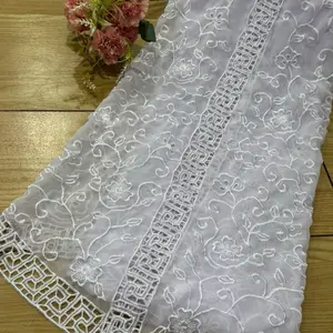 Kain  Kebaya Bordir Fullker Sutra Crep India  Ready  Putih Bersih Putih Tulang