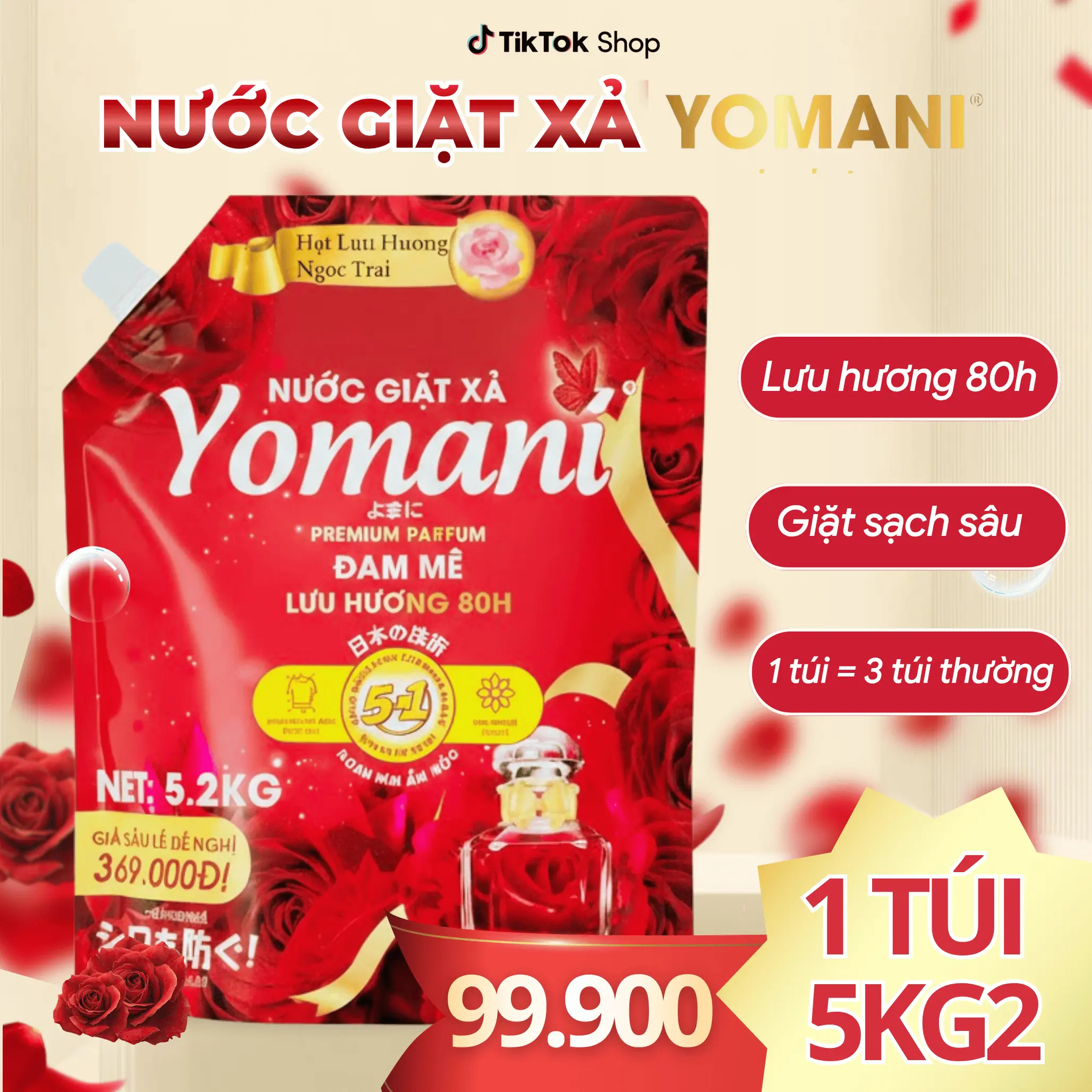 [Độc quyền KOL CAM Academy] 5KG2- 1 TÚI Nước Giặt Xả YOMANI Hương Nước Hoa, Lưu Hương Bền Lâu, Giặt Sạch Bụi Bẩn, An Toàn Cho Da, Tiết Kiệm Cho Cả Gia Đình