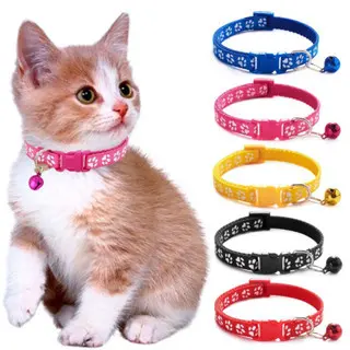 BAS KALUNG KUCING ANJING HEWAN PELIHARAAN /Kalung Step Kaki Hewan / Kalung Kucing Lonceng Hewan Peliharaan / Tali Leher Anjing Motif Tapak Kaki Adjustable