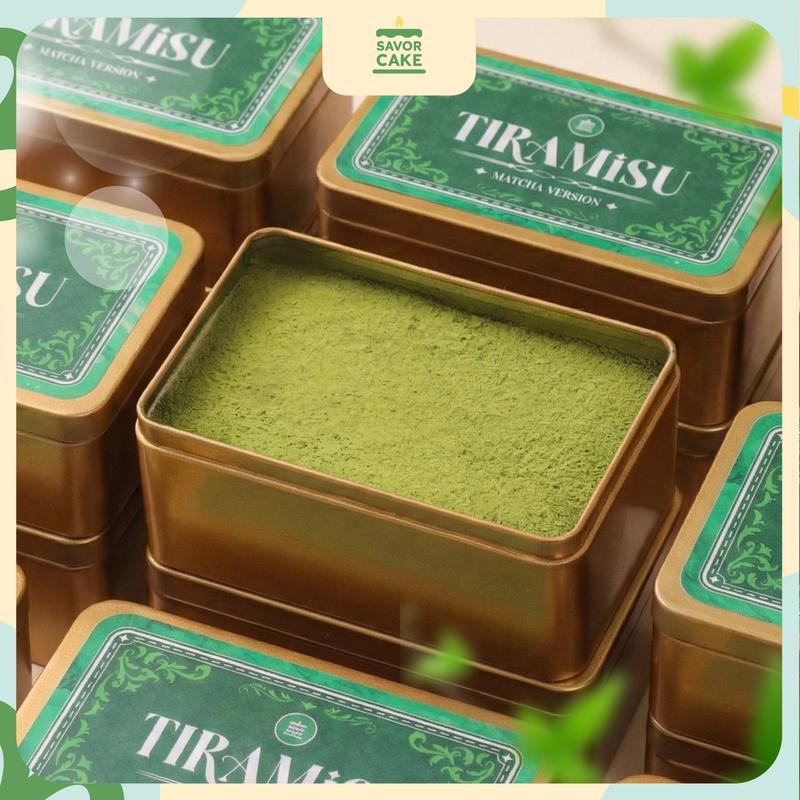 SAVOR CAKE - TẶNG QUE CẮM HPBD - CHỈ GIAO HCM Bánh hộp thiếc Tiramisu Matcha size lớn 330g- Bột matcha Nhật Bản cùng mascarpone chuẩn Ý - Thiết kế sang trọng - Quà tặng lý tưởng