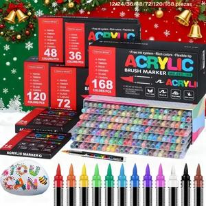 Rotuladores de Pintura Acrílica, Plumas y Marcadores con Punta de Brocha Suave para Madera, Piedra, Lienzo, Vidrio, Tela, Huevo, Pintura en Roca y Manualidades DIY, Suministros de Arte, Permanente, Lavable, Secado Rápido, Impermeable