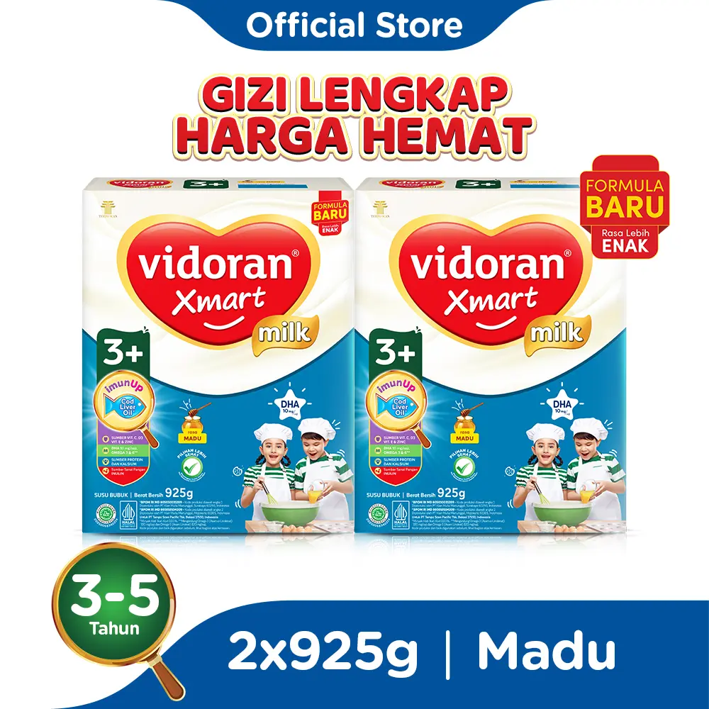Vidoran Xmart 3+  Susu Pertumbuhan All Variant [925 G/2 Box] - Bubuk  (Exp : 04.2026)
