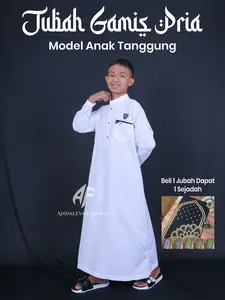 Baju Jubah Gamis Muslim Pria Anak Tanggung Laki Laki Cowok Lengan Panjang Model Kancing Bulat Polos Elegan