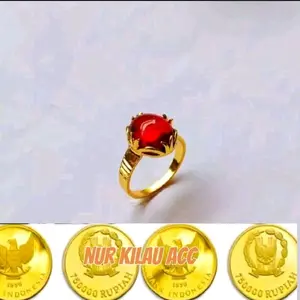 Cincin merah bulat permatah berlapis bahan koin 91