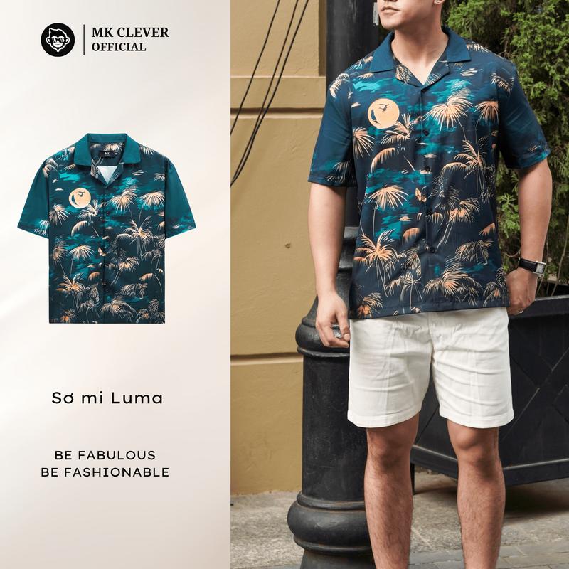 Áo Sơ Mi Cuban Luma MK CLEVER, Áo Sơ Mi Thiết Kế Cổ Cuban, Họa Tiết Sắc Màu, Chất Liệu Vải Lụa Mịn Siêu Đẹp, Form Dáng Trẻ Trung Nam Menswear