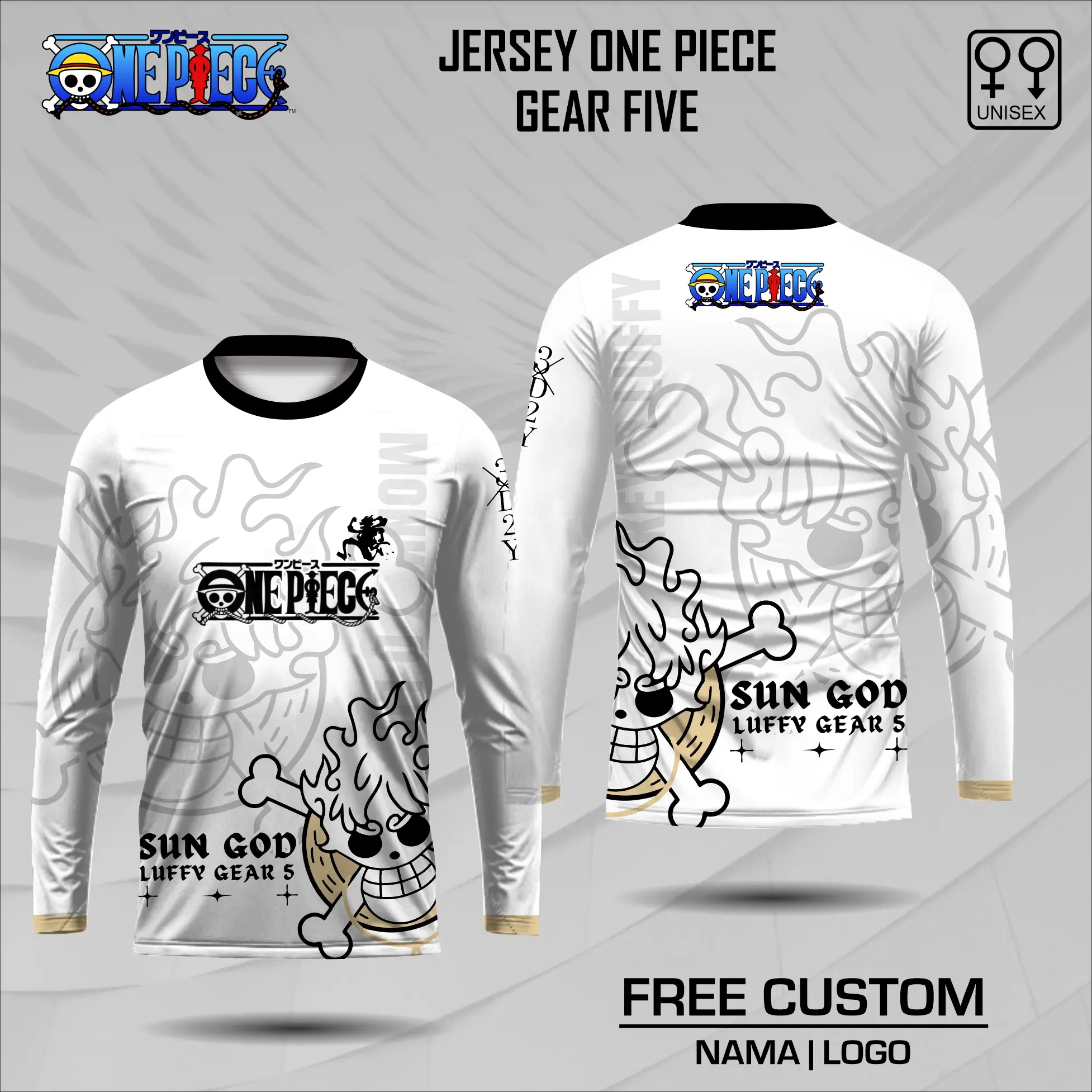 Baju one pieces gear 5 jersey kaos one pieces lengan panjang