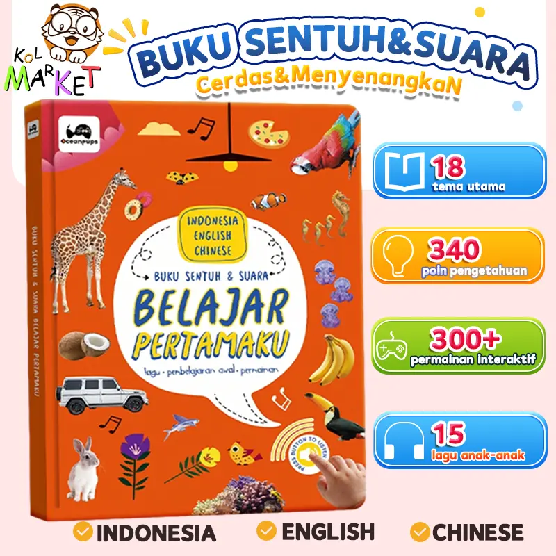 Buku Anak Sound Book 18 Tema Edukatif Huruf Alfabet Musik Angka 3 Bahasa Edukasi Sentuh Suara Anak Balita
