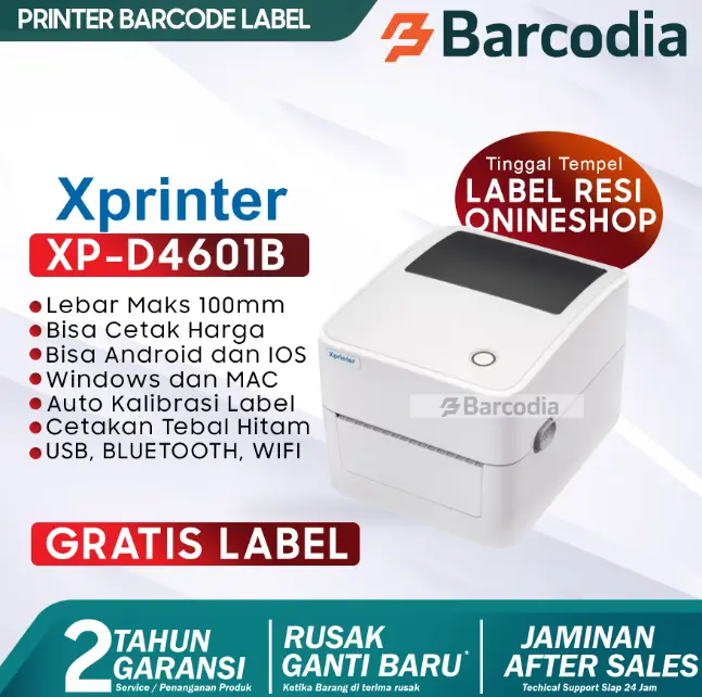 PRINTER BARCODE THERMAL / LABEL PRINTER XPRINTER XP-4601B BLUETOOTH A6