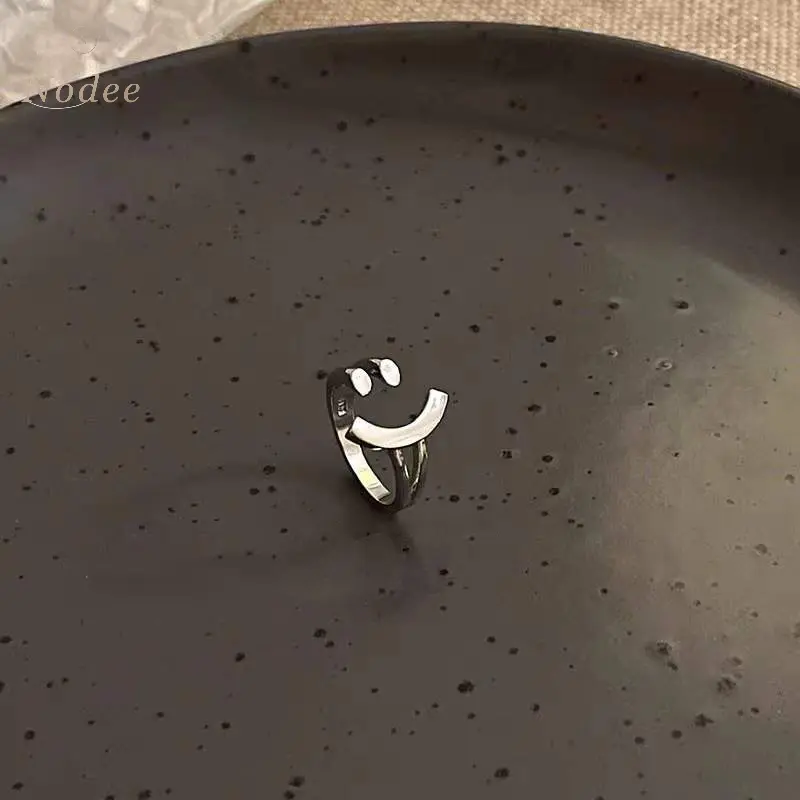 COD Cincin Pembuka Wajah Tersenyum Perak untuk Wanita, Desain Unik, Modis, Dapat Disesuaikan dan Dipersonalisasi ND