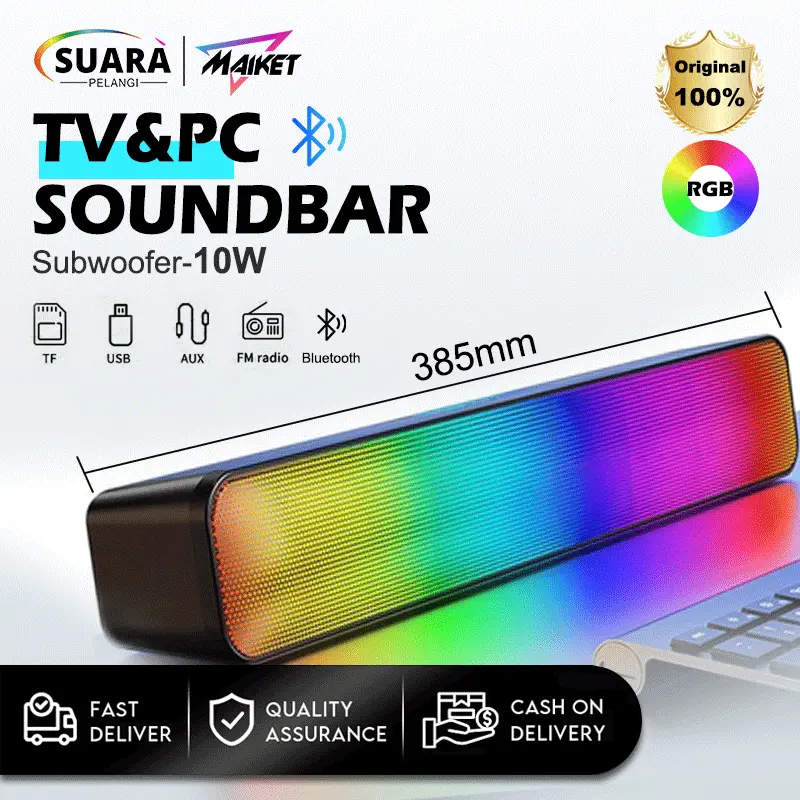 MAIKET Speaker Bluetooth Soundbar Super Bass Wireless Original RGB Music Box Full Bass Laptop Gaming -V9 Komputer Jam Pc 0
