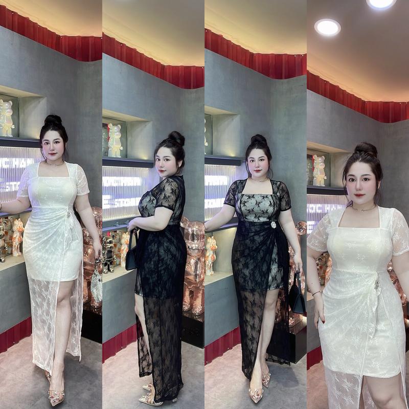 66-90kg ĐẦM THIẾT KẾ ĐI TIỆC BODY REN HOA SẺ ĐÙI KÈM CHARM ĐI TIỆC BIGSIZE VƯƠNG NGỌC HÂN Thanh lịch Gợi cảm Nữ Váy Dress  Cổ Vuông Ôm gọn Women
